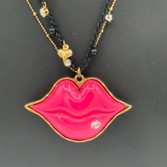 Betsey Johnson Lips First Date Hot Pink Necklace Earrings Set Statement - Picture 3 of 16